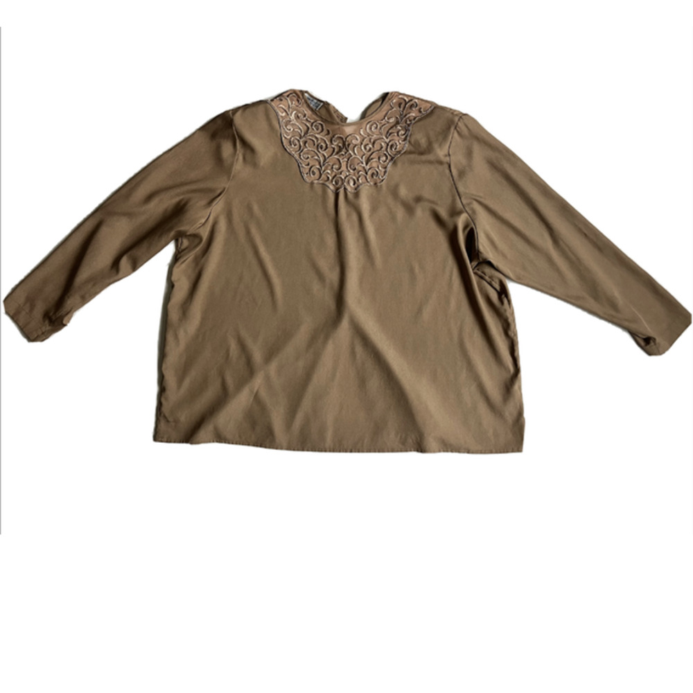 Vintage Sonya Ratay for San Andre Brown Formal Long Sleeve Blouse Size 20 Boho